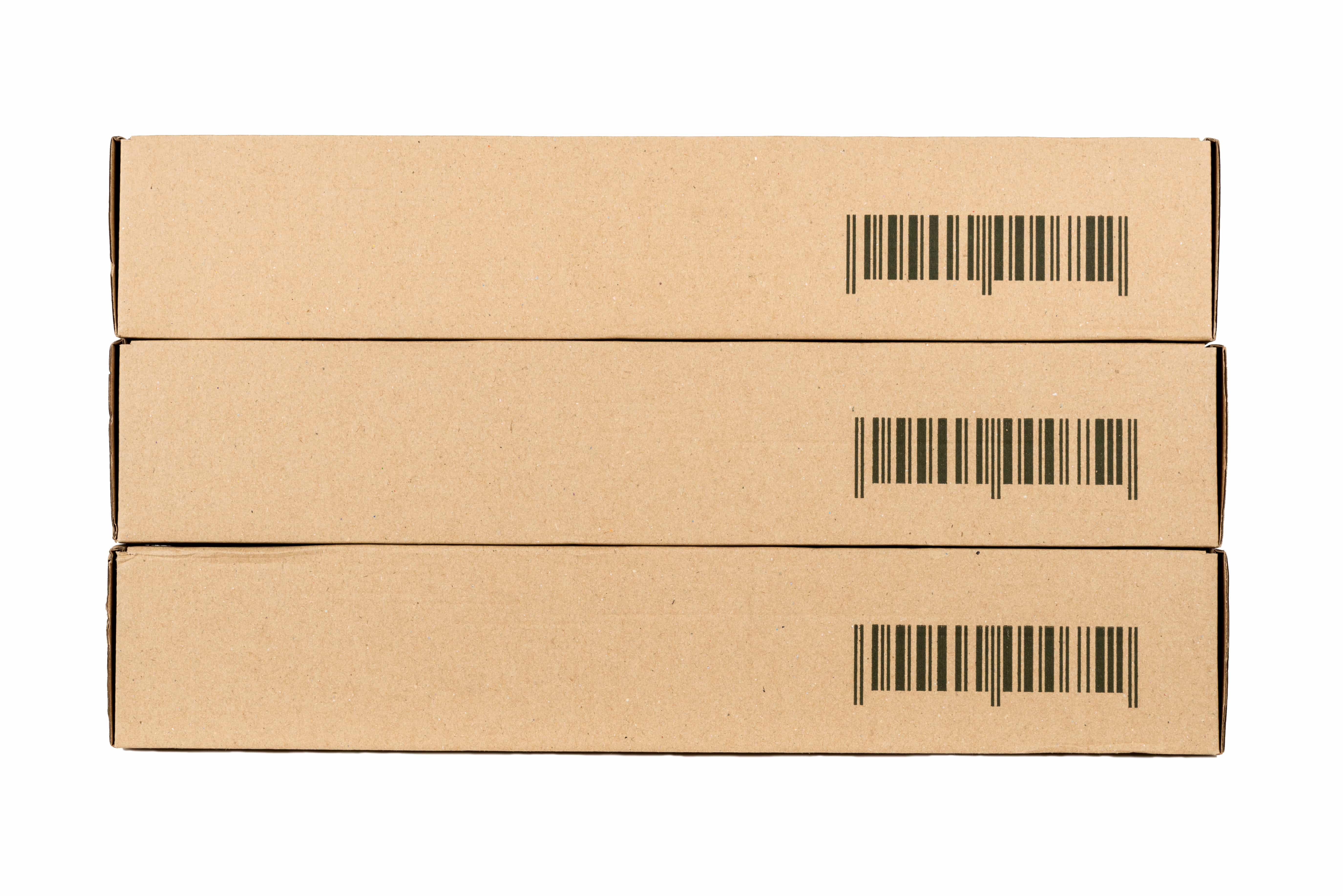 cardboard boxes isolated on a white background with sample barc