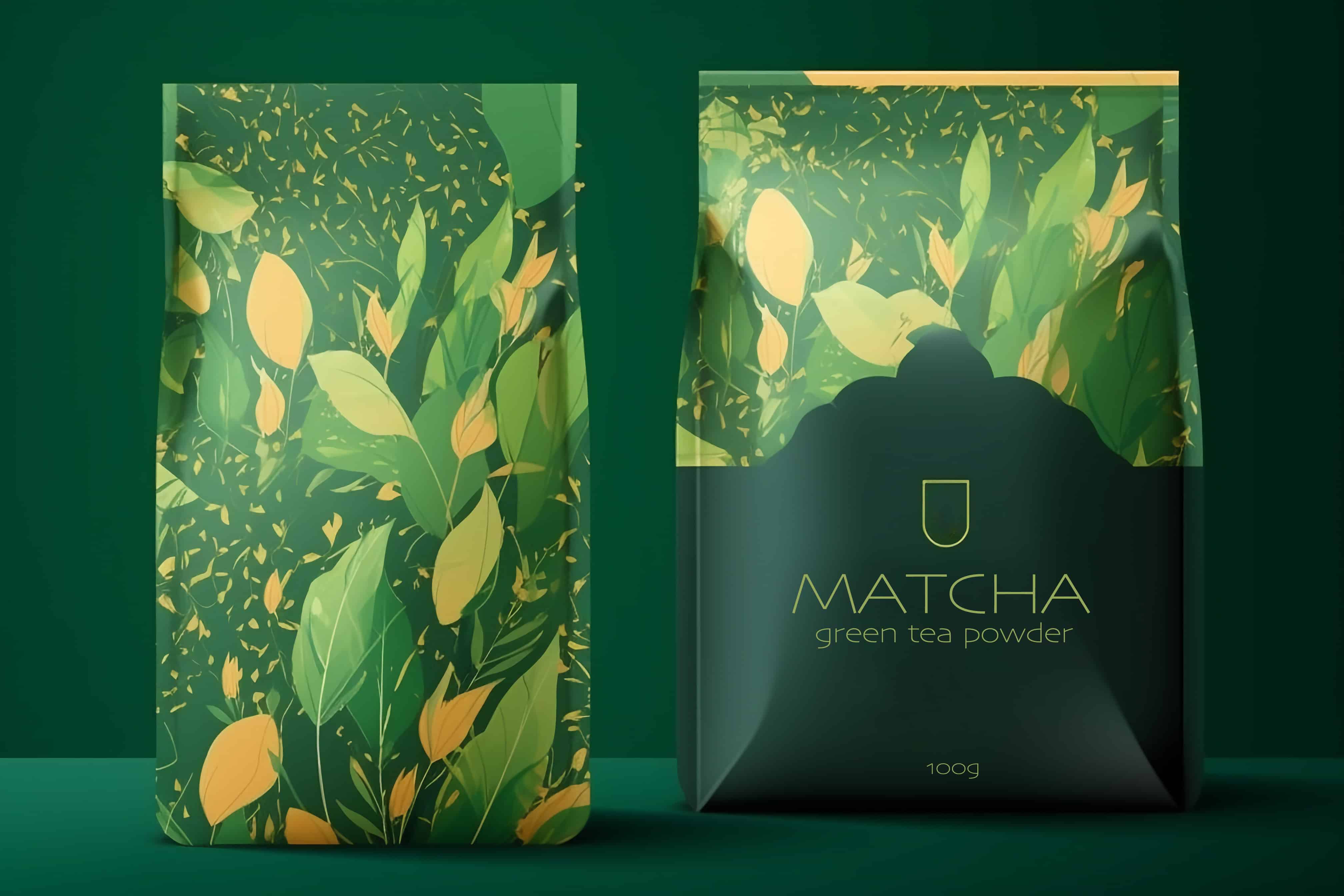 green tea matcha powder packaging design concept.